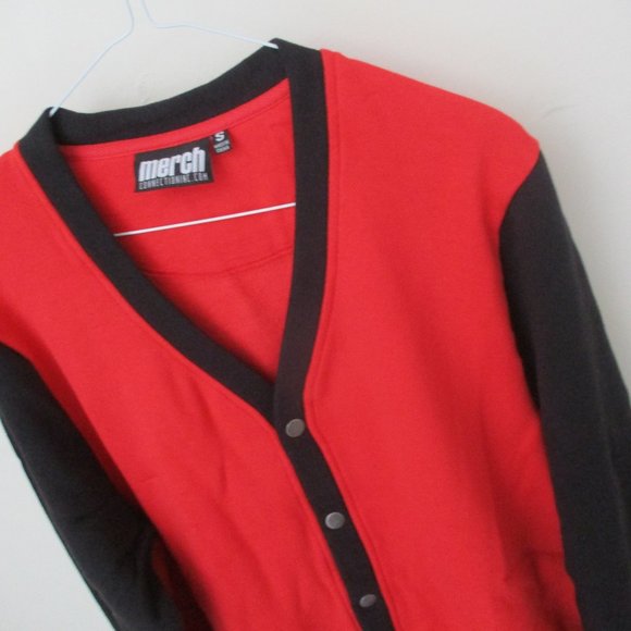 CARDIGAN FLEECE SPORT SWEATER BUTTON UP RED & BLACK SMALL NEW #32 - Picture 8 of 14